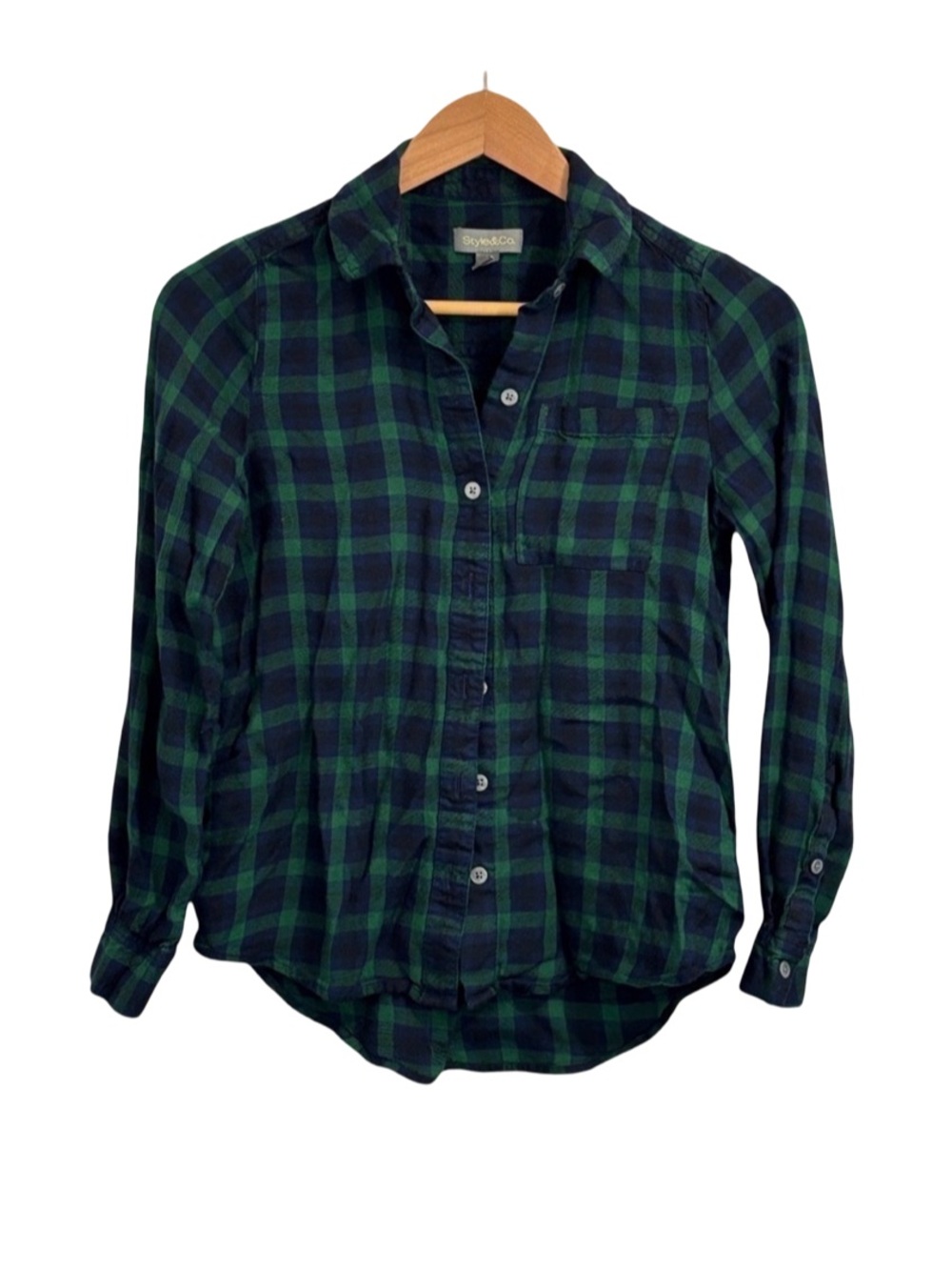 Style & Co. Green and Blue Long Sleeve Tee